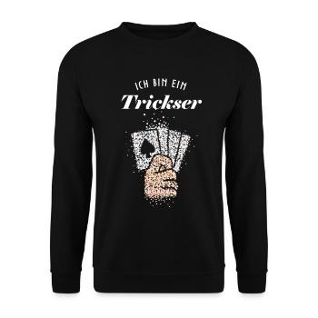 Kartentrick Zaubertrick Straßenmagier Kartenzauber - Unisex Pullover - Schwarz - Vorne - Alina (178cm) & Michal (187cm)