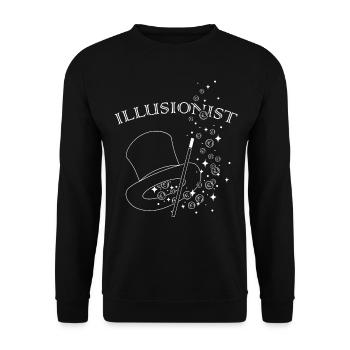 Illusionniste, Chapeau de sorcier, Magicien de rue, Magicien de scène - Sweat-shirt Unisexe - noir - Devant - Alina (178cm) & Michal (187cm)