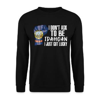 Idahoan American US Patriot USA Grown Idaho Flagge - Unisex Pullover - Schwarz - Vorne - Alina (178cm) & Michal (187cm)