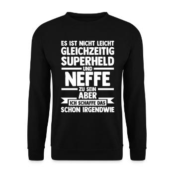 Superhelden Neffe - Unisex Pullover - Schwarz - Vorne - Alina (178cm) & Michal (187cm)