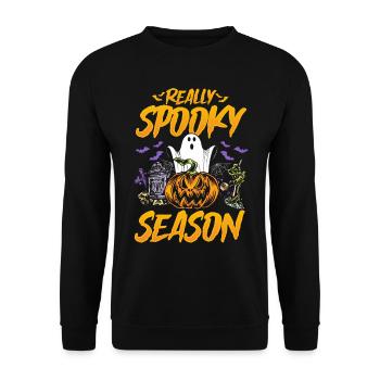 Really Spooky Season - Funny Halloween Ghost - Unisex Pullover - Schwarz - Vorne - Alina (178cm) & Michal (187cm)