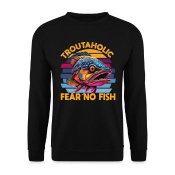 Fishing, Trout, Salmon, Fisherman, Angler, Perch - Unisex Sweatshirt - black - Front - Alina (178cm) & Michal (187cm)