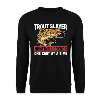Fishing, Trout, Salmon, Fisherman, Angler, Perch - Unisex Sweatshirt - black - Front - Alina (178cm) & Michal (187cm)