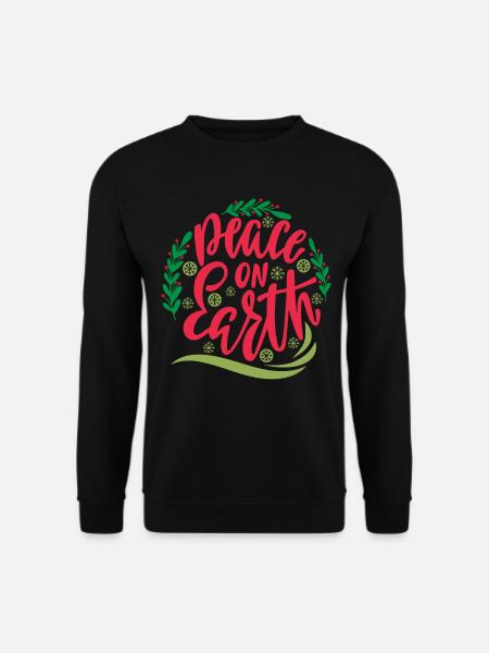 Peace on Earth Typografie, Weihnachten Mistelzweig - Unisex Pullover - Schwarz