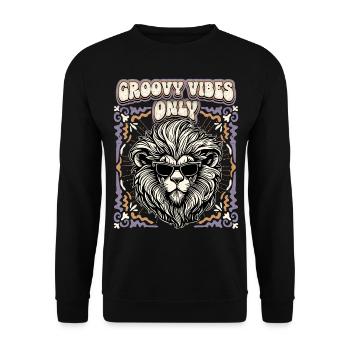 Tête de Lion vintage des années 1970, Groovy Vibes seulement en disant - Sweat-shirt Unisexe - noir - Devant - Alina (178cm) & Michal (187cm)