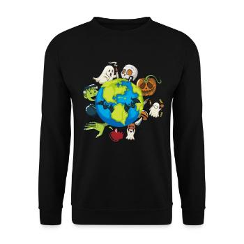 Funny Halloween Earth Halloween Ghost Pumpkin - Unisex Sweatshirt - black - Front - Alina (178cm) & Michal (187cm)