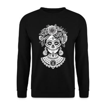 Catrina-Stolz - Ein Tribut an Mexikos Kulturerbe - Unisex Pullover - Schwarz - Vorne - Alina (178cm) & Michal (187cm)