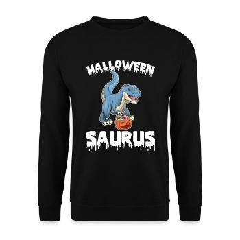 Halloween Dinosaur with Pumpkin Halloween Saurus - Unisex Sweatshirt - black - Front - Alina (178cm) & Michal (187cm)