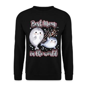 Best Mom In The World, Spruch Muttertag, Seehund - Unisex Pullover - Schwarz - Vorne - Alina (178cm) & Michal (187cm)