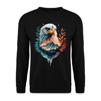 Adler und Berglandschaft im Einklang - Unisex Pullover - Schwarz - Vorne - Alina (178cm) & Michal (187cm)