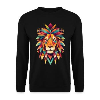 Geometric Lion Head - Unisex Sweatshirt - black - Front - Alina (178cm) & Michal (187cm)