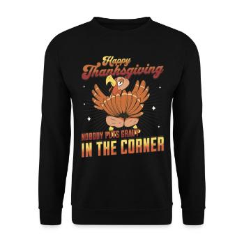 Joyeux Thanksgiving Personne ne met de sauce dans le coin - Sweat-shirt Unisexe - noir - Devant - Alina (178cm) & Michal (187cm)