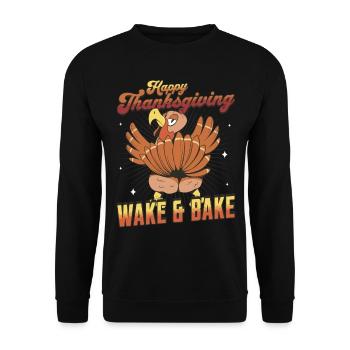 Joyeux Thanksgiving - Wake And Bake Drôle de dinde - Sweat-shirt Unisexe - noir - Devant - Alina (178cm) & Michal (187cm)