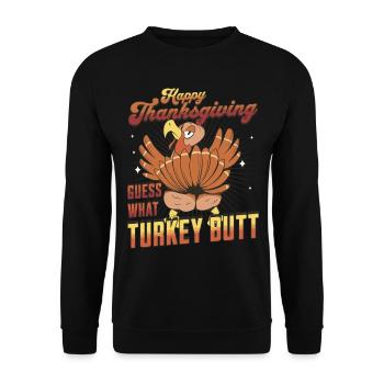 Joyeux Thanksgiving - Devinez drôle ce que Turkey Butt - Sweat-shirt Unisexe - noir - Devant - Alina (178cm) & Michal (187cm)
