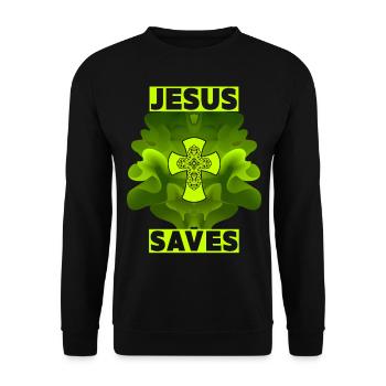 Jesus Christus, Christliches Kreuz, Jesus Saves - Unisex Pullover - Schwarz - Vorne - Alina (178cm) & Michal (187cm)