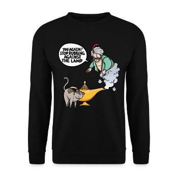 Sie Wieder Aufhören Reiben Gegen Die Lampe - Unisex Pullover - Schwarz - Vorne - Alina (178cm) & Michal (187cm)