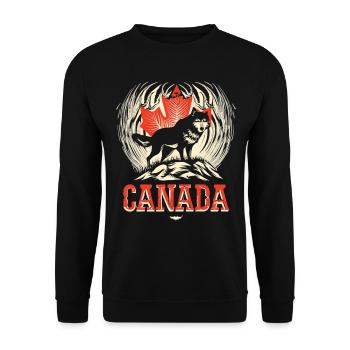 Maple Leaf and Wolf Wilderness of Canada - Unisex Sweatshirt - black - Front - Alina (178cm) & Michal (187cm)