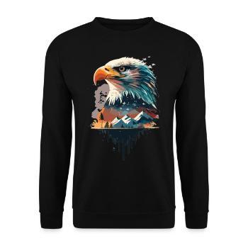 Natur in Perfektion: Adler und Berggipfel vereint - Unisex Pullover - Schwarz - Vorne - Alina (178cm) & Michal (187cm)