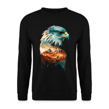 Adlerblick: Berglandschaft und Majestät der Lüfte - Unisex Pullover - Schwarz - Vorne - Alina (178cm) & Michal (187cm)