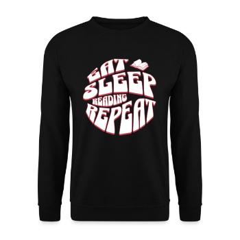 Eat Sleep Read Repeat - Retro Englisch Lehrer - Unisex Pullover - Schwarz - Vorne - Alina (178cm) & Michal (187cm)