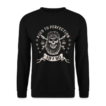1980 Birthday Aged to perfection Rock Hard - Unisex Sweatshirt - black - Front - Alina (178cm) & Michal (187cm)