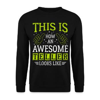 Lustiger Spruch Awesome Teller - Unisex Pullover - Schwarz - Vorne - Alina (178cm) & Michal (187cm)