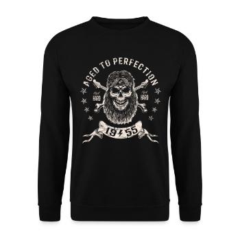 1955 Birthday Aged to perfection Rock Hard - Unisex Sweatshirt - black - Front - Alina (178cm) & Michal (187cm)