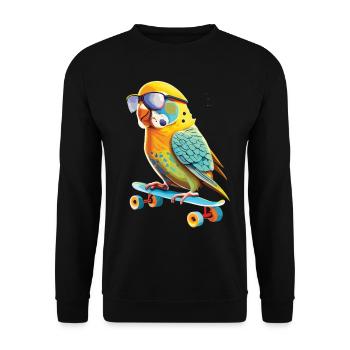 Wellensittich Skateboard Meister - Unisex Pullover - Schwarz - Vorne - Alina (178cm) & Michal (187cm)
