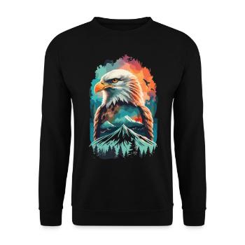 Adler und Berglandschaft im Einklang - Unisex Pullover - Schwarz - Vorne - Alina (178cm) & Michal (187cm)