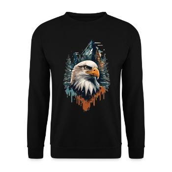 Natur in Perfektion: Adler und Berggipfel vereint - Unisex Pullover - Schwarz - Vorne - Alina (178cm) & Michal (187cm)