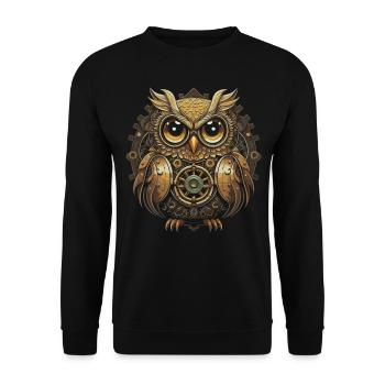 Eulen Steampunk: Faszination aus Metall und Federn - Unisex Pullover - Schwarz - Vorne - Alina (178cm) & Michal (187cm)