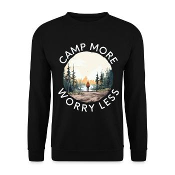 Campen Sie mehr Sorgen weniger - Unisex Pullover - Schwarz - Vorne - Alina (178cm) & Michal (187cm)