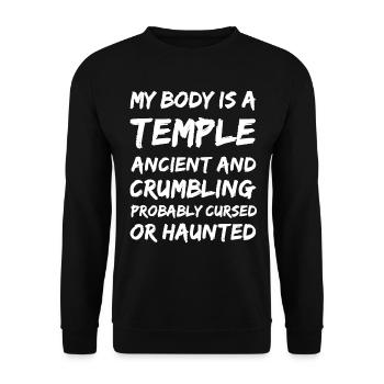 Mein Körper ist ein Tempel. Uralt und zerbröckelnd und - Unisex Pullover - Schwarz - Vorne - Alina (178cm) & Michal (187cm)