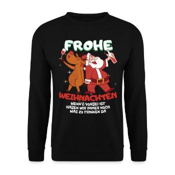 Lustiges Wichteln Frohe Weihnachten mit Getränke - Unisex Pullover - Schwarz - Vorne - Alina (178cm) & Michal (187cm)