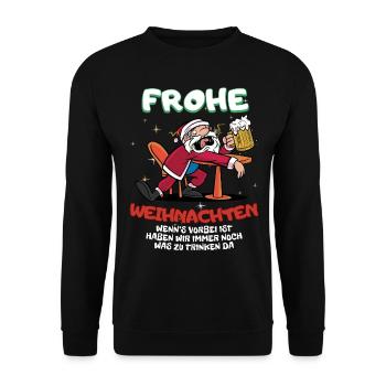 Lustiges Wichteln Frohe Weihnachten mit Getränke - Unisex Pullover - Schwarz - Vorne - Alina (178cm) & Michal (187cm)