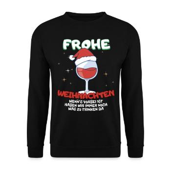 Lustiges Wichteln Frohe Weihnachten mit Getränke - Unisex Pullover - Schwarz - Vorne - Alina (178cm) & Michal (187cm)