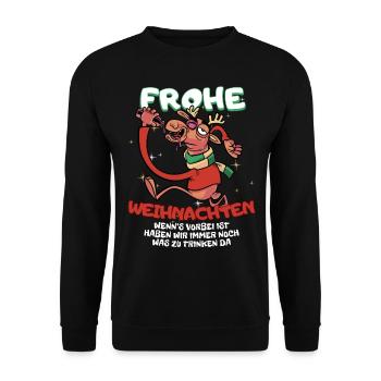 Lustiges Wichteln Frohe Weihnachten mit Getränke - Unisex Pullover - Schwarz - Vorne - Alina (178cm) & Michal (187cm)