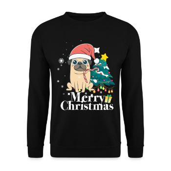 Merry Christmas Pug Dog Christmas - Unisex Sweatshirt - black - Front - Alina (178cm) & Michal (187cm)