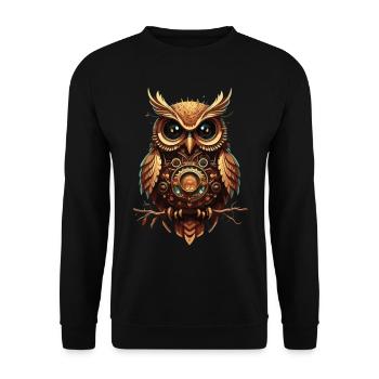 Steampunk trifft Eulenliebe: Geschenk für Eulen - Unisex Pullover - Schwarz - Vorne - Alina (178cm) & Michal (187cm)