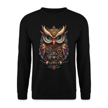 Eulen im Zeitalter des Dampfs: Stilvoll Steampunk - Unisex Pullover - Schwarz - Vorne - Alina (178cm) & Michal (187cm)