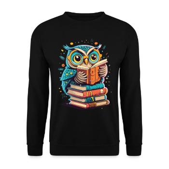 Wise Owl in Reading Paradise: Unique Design - Unisex Sweatshirt - black - Front - Alina (178cm) & Michal (187cm)