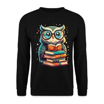Hibou sur une pile de livres - Sweat-shirt Unisexe - noir - Devant - Alina (178cm) & Michal (187cm)