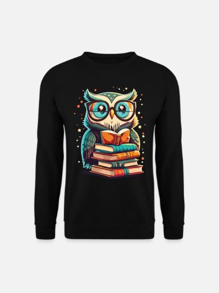 Eule auf einem Bücherstapel - Unisex Pullover - Schwarz