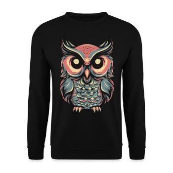 Eule im PopArt-Design: Einzigartiges T-Shirt - Unisex Pullover - Schwarz - Vorne - Alina (178cm) & Michal (187cm)