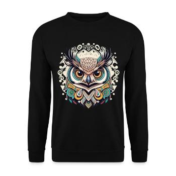 Tribal Eule: Perfektes Geschenk für Eulenfans - Unisex Pullover - Schwarz - Vorne - Alina (178cm) & Michal (187cm)