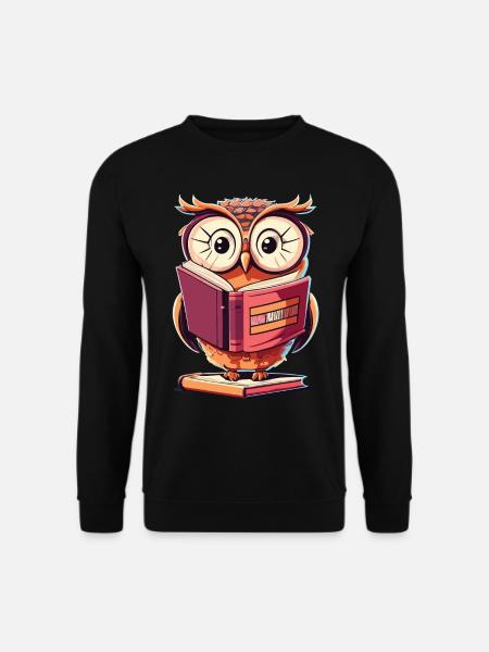 Eule trifft Bücherwurm: Ein Geschenk für Leser - Unisex Pullover - Schwarz