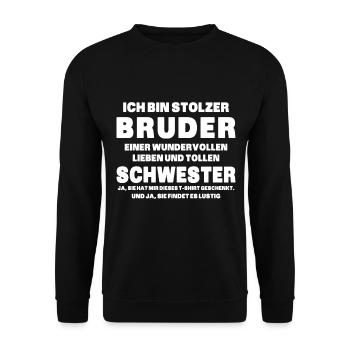 Ich bin stolzer Bruder einer tollen Schwester - Unisex Pullover - Schwarz - Vorne - Alina (178cm) & Michal (187cm)
