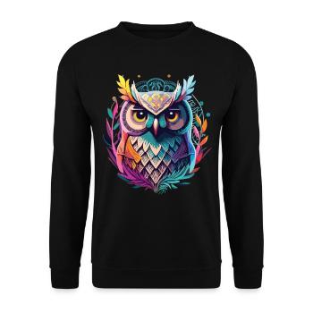 Tribal Eule: Perfektes Geschenk für Eulenfans - Unisex Pullover - Schwarz - Vorne - Alina (178cm) & Michal (187cm)