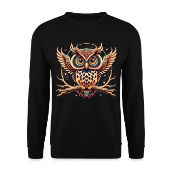 Owls in tribal design: stylish and intriguing - Unisex Sweatshirt - black - Front - Alina (178cm) & Michal (187cm)