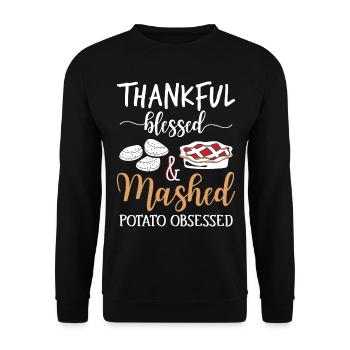 Thankful Potato: Lustiger Thanksgiving Truthahn - Unisex Pullover - Schwarz - Vorne - Alina (178cm) & Michal (187cm)